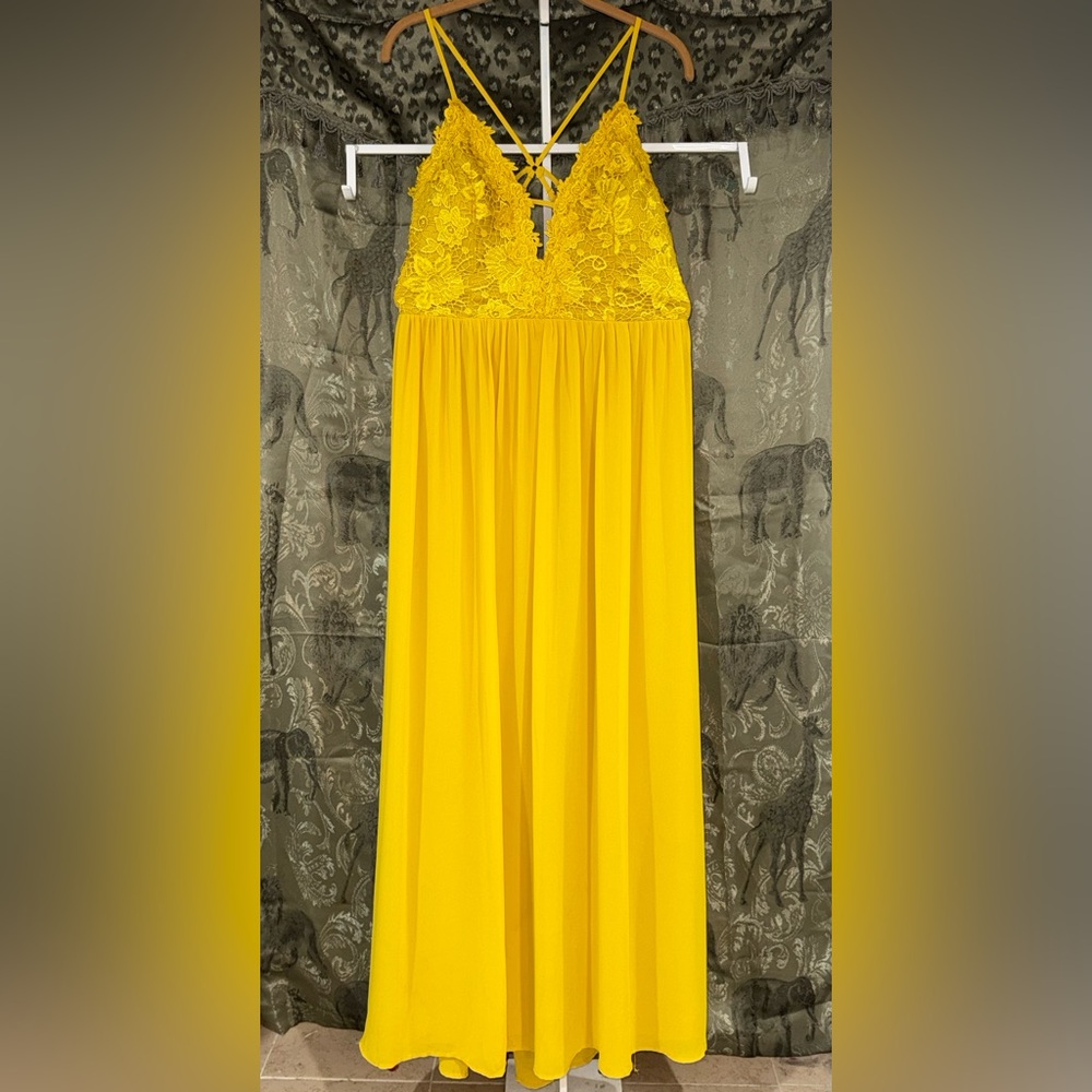 Soieblu Bright Yellow Lace-Top Maxi Dress